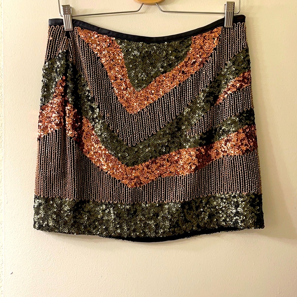 Sequins, Mini Skirt, black, gold and green